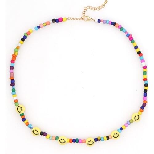 Go2Boho Smiley Face Choker Necklace Rainbow Beaded Necklaces For Women Wild Simple Acrylic Beads Collar Party Jewelry 2021