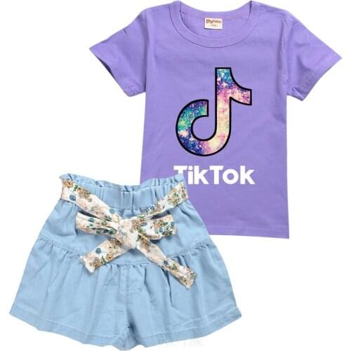 Child Girls clothing set Toddler Baby Suits kids Sets fashion Tik Tok 2 pcs Girls Clothes Set T Shirt + Denim Skirt Pants Outfit