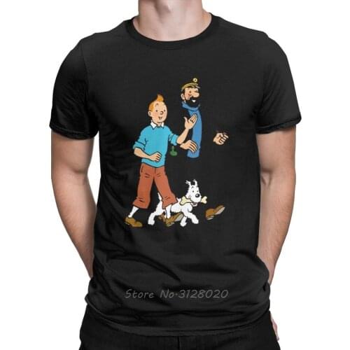 Tintin And Captain Haddock T Shirt Men Cotton Slim Fit T-Shirts Men Cotton O-neck TShirt Hip Hop Tees Tops Streetwear Harajuku