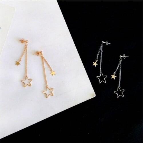 Hot Fine jewelry woman stud earring lovely fashion stars long earrings Young girl stud earrings Simple metal golden star earring