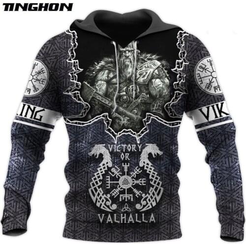 Tattoo Fashion Mens Viking God hoodies 3D printed Victory or Valhalla Sweatshirt Harajuku Streetwear Unisex Tracksuit WS71