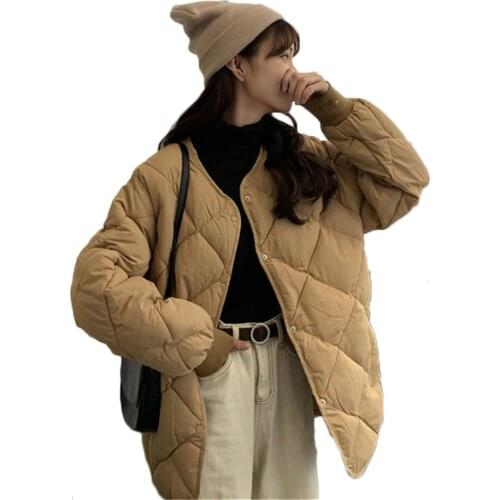 Korean Loose Simple Cotton Coat Women Student Autumn and Winter Padded Jacket Parkas Warm Outdoor Coats NS2445