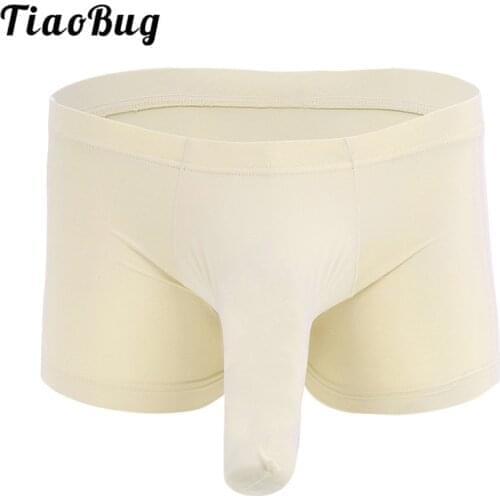 TiaoBug Men Stretchy Boxer Shorts with Closed Penis Pouch Sheath Funny See-through Soft Underpants Hot Sexy Male Gay Underwear