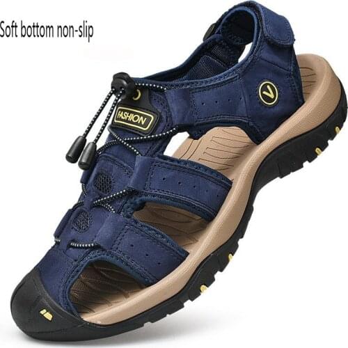 Sandals Mens Trendy Leather Baotou Slippers Outdoor Sports Casual Shoes 2021 New Summer Breathable Mens Shoes Beach Shoes