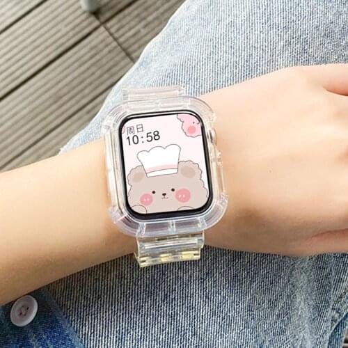 Soft Silicone Transparent Watch Band + Case for apple Watch band 38mm 40mm 42mm 44mm Adapter Compatible series 6 Se 5 4 3 2 1