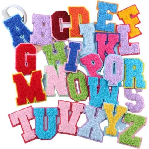 2021 New 3D Colorful A-Z 26 Letters Glitter Chenille Embroidered Patches Sew on Alphabet Letters Embroidery Applique Sewing On