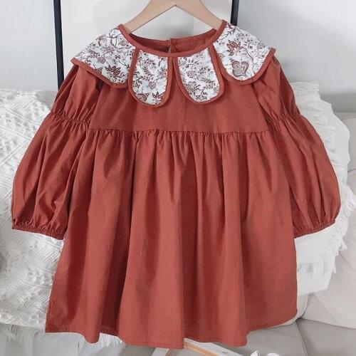 2021 New Kid Clothes Girls Dress Autumn Print Doll Collar Long Sleeve Princess Dress Girl Clothes Fashion Children Dress