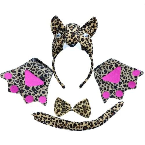 Kids Adults Animal 3D Leopard Headband Bow Tie Tail Paws Gloves Cosplay Costume Set Carnival Party Dress Decor Halloween