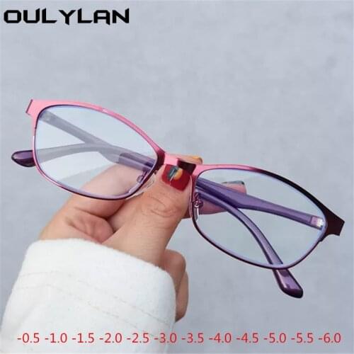 Oulylan Women Business Finished Myopia Glasses Student Anti Blue Light Computer Nearsighted Eyeglasses Prescription -1.0 1.5 to6