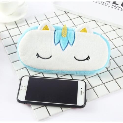 Girls' Novelty Plush Unicorn Pen Case Plush Coin Purse Small Wallet Cute Stationery Gift Office School Supplies Bag M017
