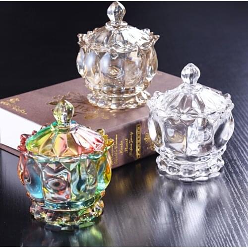 Luxury Crystal Glass Sugar Bowl Storage Jar Jewelry Candy Snack Jar Household American Decorations and Ornaments with Lid