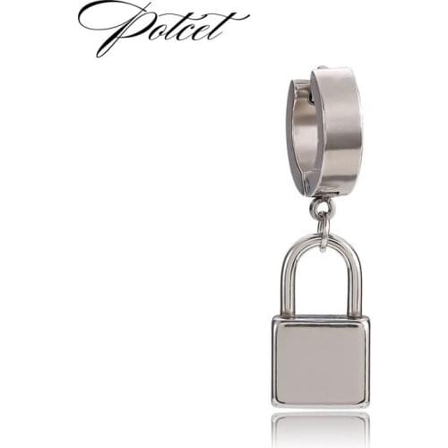 POTCE Unisex Stainless Steel Lock Titanium Steel Stud Earrings Retro Hip Hop Geometric Party Travel Anniversary Jewelry