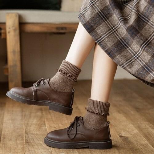 Thicken Warmer Woman Socks Cashmere Wool Thermal Long Socks Women Japanese Style Kawaii Cute Frilly Ruffle Socks Autumn Winter