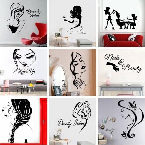 Beauty Salon Vinyl Wall Sticker Home Decorative Wall Paper For Living Room Bedroom Make Up Wall Art Sticker Murals