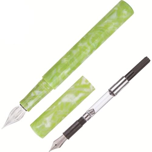 Wanwu Creative Colorful Celluloid Fountain Pen & Glass Dip Pen Grass Green EF/F/Small Bent Nib Ink Pen & Box Writing Gift Set