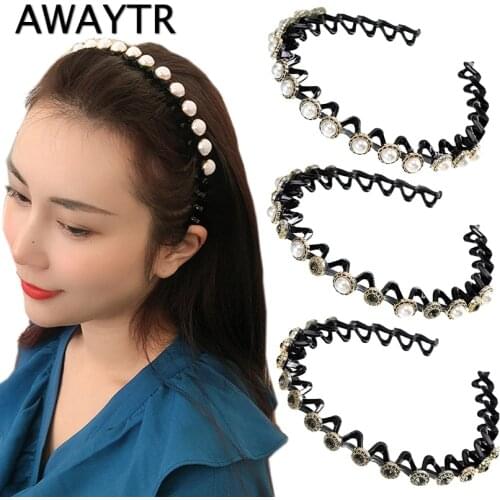 AWAYTR Fashion Pearls Wave Headbands for Women Hairband Hair Hoop Girls Hair Band Non-Slip Bezel Headwrap Hair Accessories