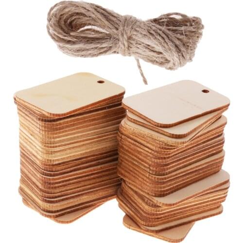 100x Wooden Rectangle Wedding Card Wish Tree Gift Tags Hanging Label 2 Color