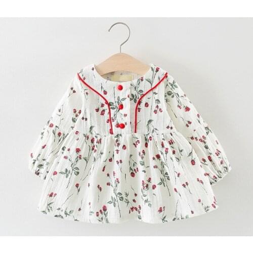 2019 Baby girls new autumn dress children cute long sleeves floral print cotton Dress for girls 1-2 Years