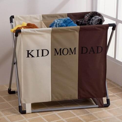 3-grid useful dirty cloth basket & best choice for family clothes storage
