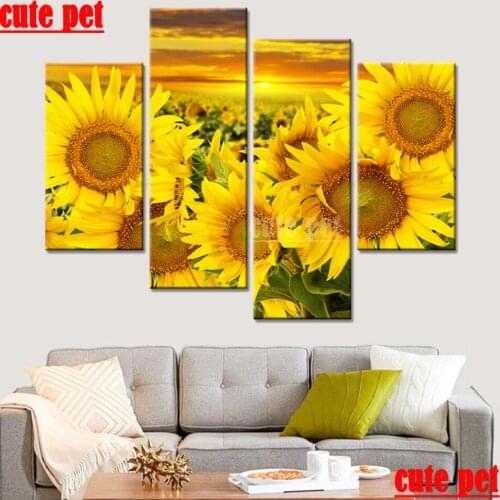 4PCS Diamond Painting Sunflower flower rhinestone Kit Diamond Art Full Drill Mosaic Embroidery Cross Stitch Decorations puzzle