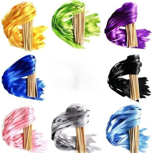 50Pcs/lot Color Ribbon Stick Rotating Magic Wand Twirling Streamers Party Supplies Scene Wedding Birthday Decoration Ribbon Rod