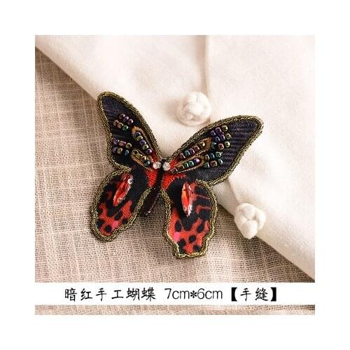 Red butterfly diamond garment accessories high quality beaded patches applique toppe parches para la ropa patches for clothes
