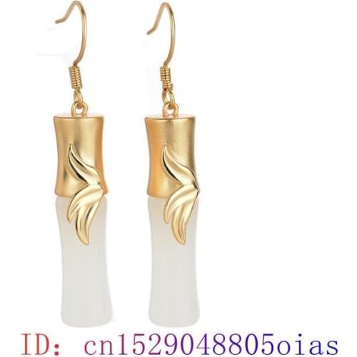 White Jade Bamboo Earrings Gifts Fashion Jewelry Crystal Charm Gemstone 925 Silver Natural Chalcedony Women Amulet Zircon
