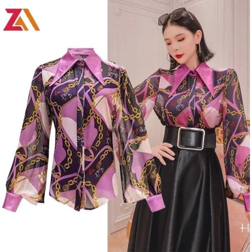 Korean Chic Elegant Woman Blouses Femme Vintage Chain Printed Turndown Collar Summer Office Work Shirts Ladies Top Mujer Blusas