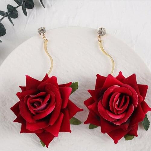Bohemian trend long handmade fabric floral earrings fashion creative exaggerated geometric pendant womens banquet jewelry
