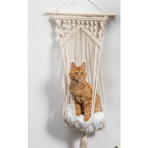 Large Macrame Cat Hammock Macrame Hanging Swing Cat Dog Bed Basket Home Pet Cat Accessories Dog Cats House Puppy Bed Gift