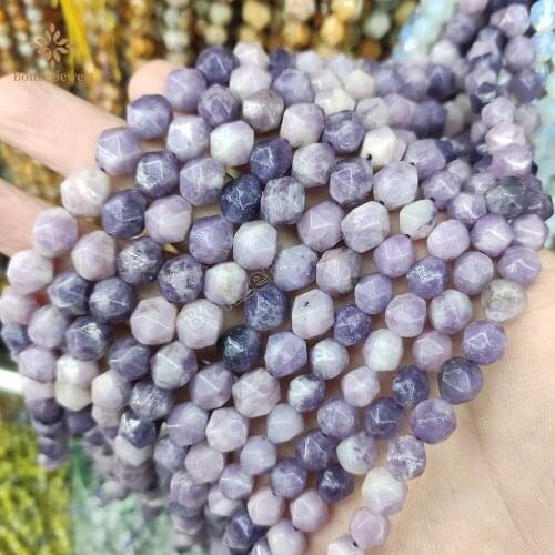 Natural Stone China Purple Mica Diamonds Faceted Star Cut Polygon Beads For Diy Jewelry Making Women Gifts