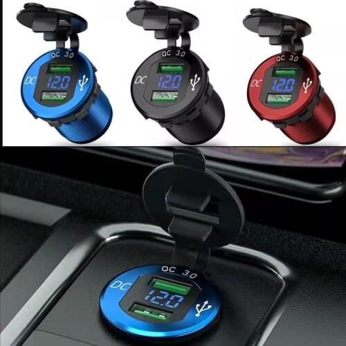 Quick Charge 3.0 Dual USB Charger Car Voltage Meter Switch Touch On Off Waterproof LED Display Voltmeter 24V for Motorcycle Auto