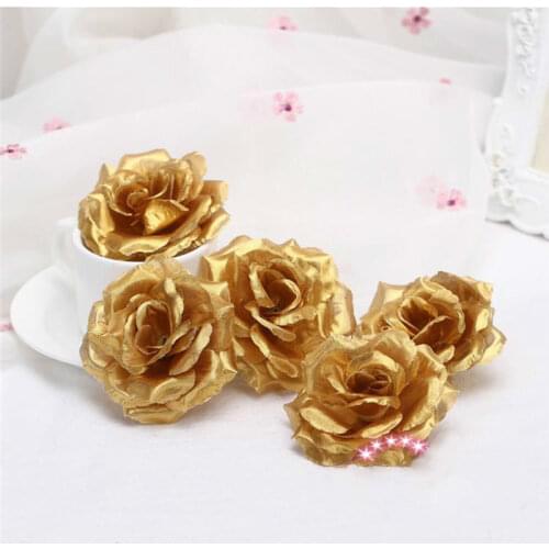 1pc 8cm Gold Silk Rose Artificial Flower Wedding Home Furnishings DIY Wreath Sheets Handicrafts Simulation Pretty Fake Flowers