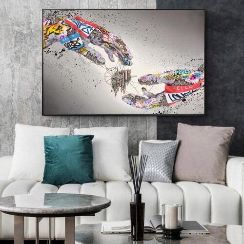 Home Decor Graffiti Art Handshake Gesture Painting on Canvas Posters and Prints Street Wall Art Picture for Living Room Cuadros