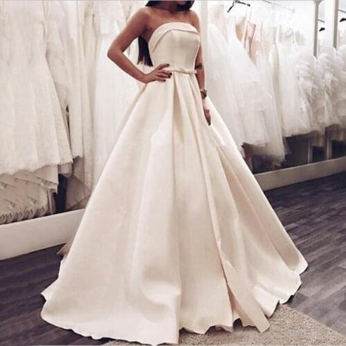 Elegant Satin Vestidos De Noiva Plus Size Bridal Gowns Strapless Simple Wedding Dress 2021 Princess свадебное платье for Women