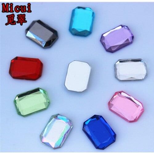 Micui 100PCS 10*14mm Flat Back Crystal Acrylic Rhinestones Strass Crystal Stones Rectangular Gems For Clothes Crafts ZZ717