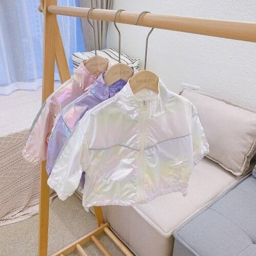 New Toddler Kids Girls Reflective Colorful Jackets Fashion Zip Up Stand Collar Laser Coat Fall Clothes