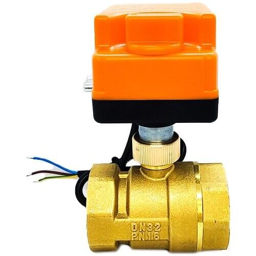 1-1/4" Motorized Ball Valve 220V 12V 24V 3-Wire 2 Point Control Brass Electric Ball Valve With Manual Switch