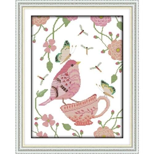 Birds' Twitter and Fragrance of Flowers Painting Cross Stitch Embroidery Kits 14CT 11CT Counted Printed Fabric Needlework Kits