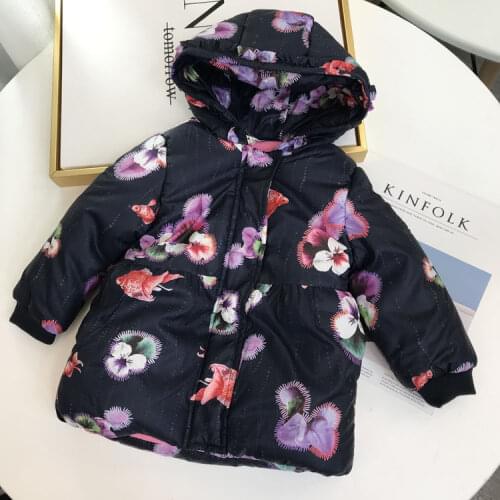 Girls floral autumn/winter padded jacket with warm fleece lining, girls hooded winter coat, size 80 to 122
