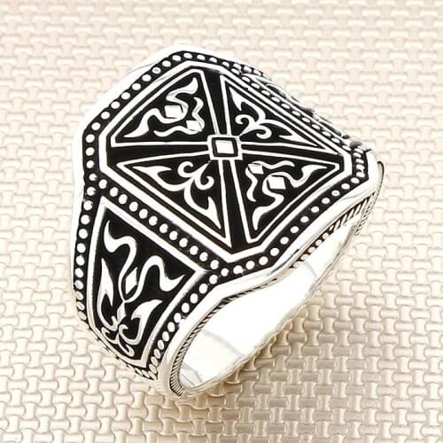 Sterling Silver Ottoman Ornate Men Ring Handmade Vintage Jewelery Men For Ring Made in Turkey