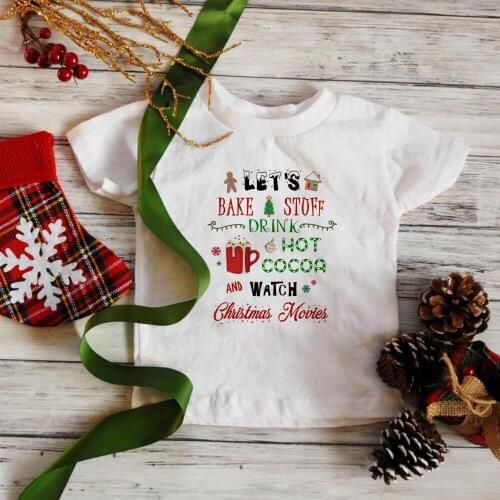 Casual Summer New Christmas Tshirt Kids Fun Print Boy Girl T Shirt Children Kids Santa Gift O-neck White Christmas Tshirt Kids