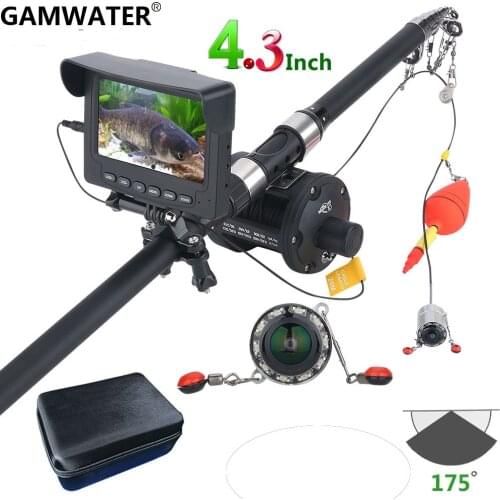 GAMWATER 4.3'' 25M 1000TVL Fish Finder Underwater Fishing Camera 175 Degrees Sea wheel Camera with Fishing hook 3.6M Fishing Rod