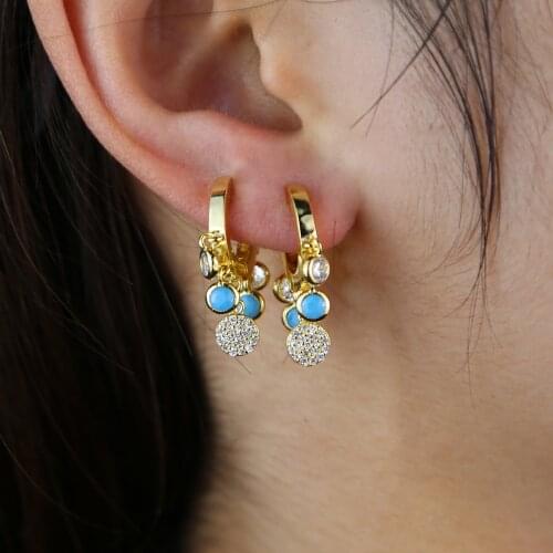 White cz blue turquoises round dot charm huggie hoop earring 2020 fashion women mini hoop multi piercing earrings