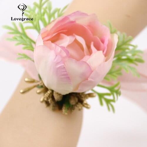 Wedding Wrist Bracelet for Bridesmaids Flower Wedding Silk Rose Groom Boutonniere Pin Mariage Witness Corsage Brooch Accessory