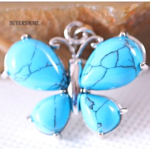 Men Women Jewelry Gift Natural Blue Howlite Stone Bead Animal Butterfly Pendant For Necklace 1Pcs K461