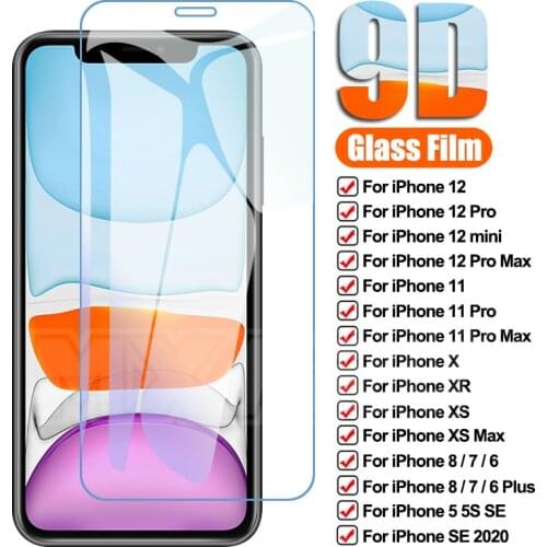 9D Full Protection Glass For Apple iPhone 12 mini 11 Pro Max X XS XR Screen Protector Film For iphone 7 8 6 6S Plus 5S SE Glass
