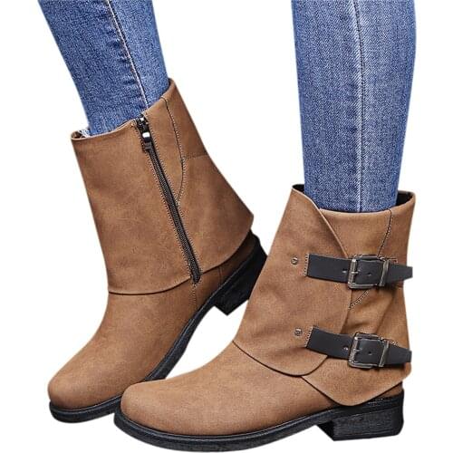 Retro Women PU Leather Square Heel boots Zipper Solid Color Short ANKLE Booties Round Toe platform shoes 35-43 botas femininas