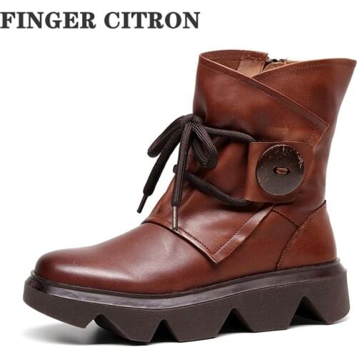 Finger Citron Women Chelsea Anckle Boots Genuine Cow Leather For Spring And Autumn Classic Rubber Outsole By Handmade Size35 -40