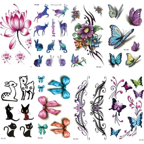 10pcs Random Sexy Lips Cartoon Temporary Tattoo Small Kids Cute Animal Tattoos Sticker Women Body Finger Art Waterproof Paper